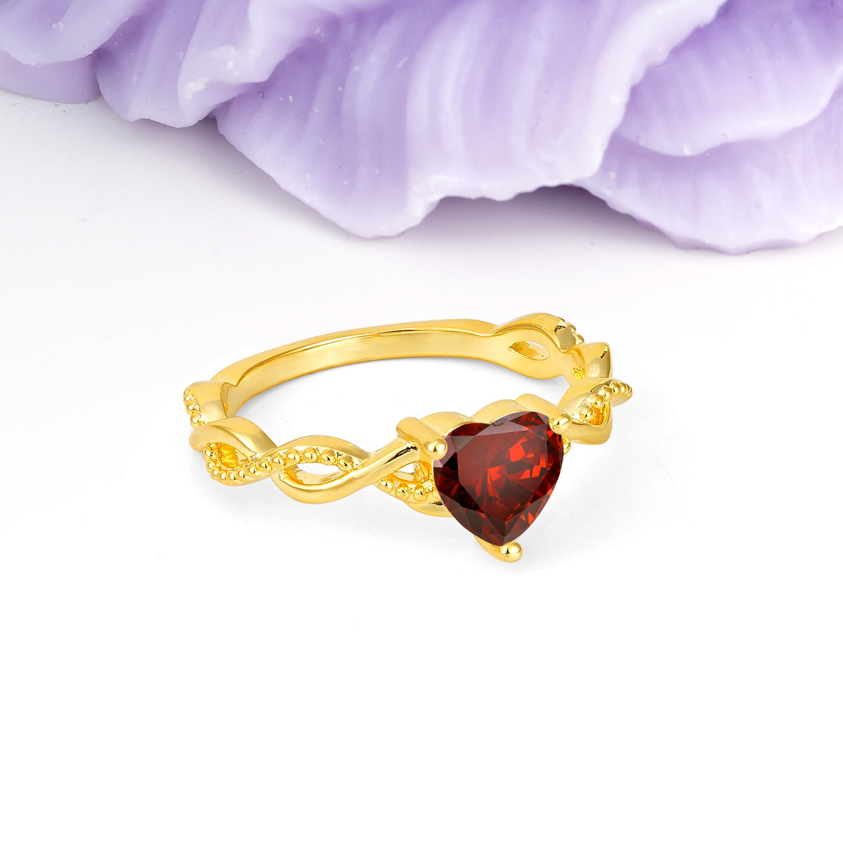 Classic Twisted 3-Prong Heart-Cut Garnet Engagement Ring - Additional view