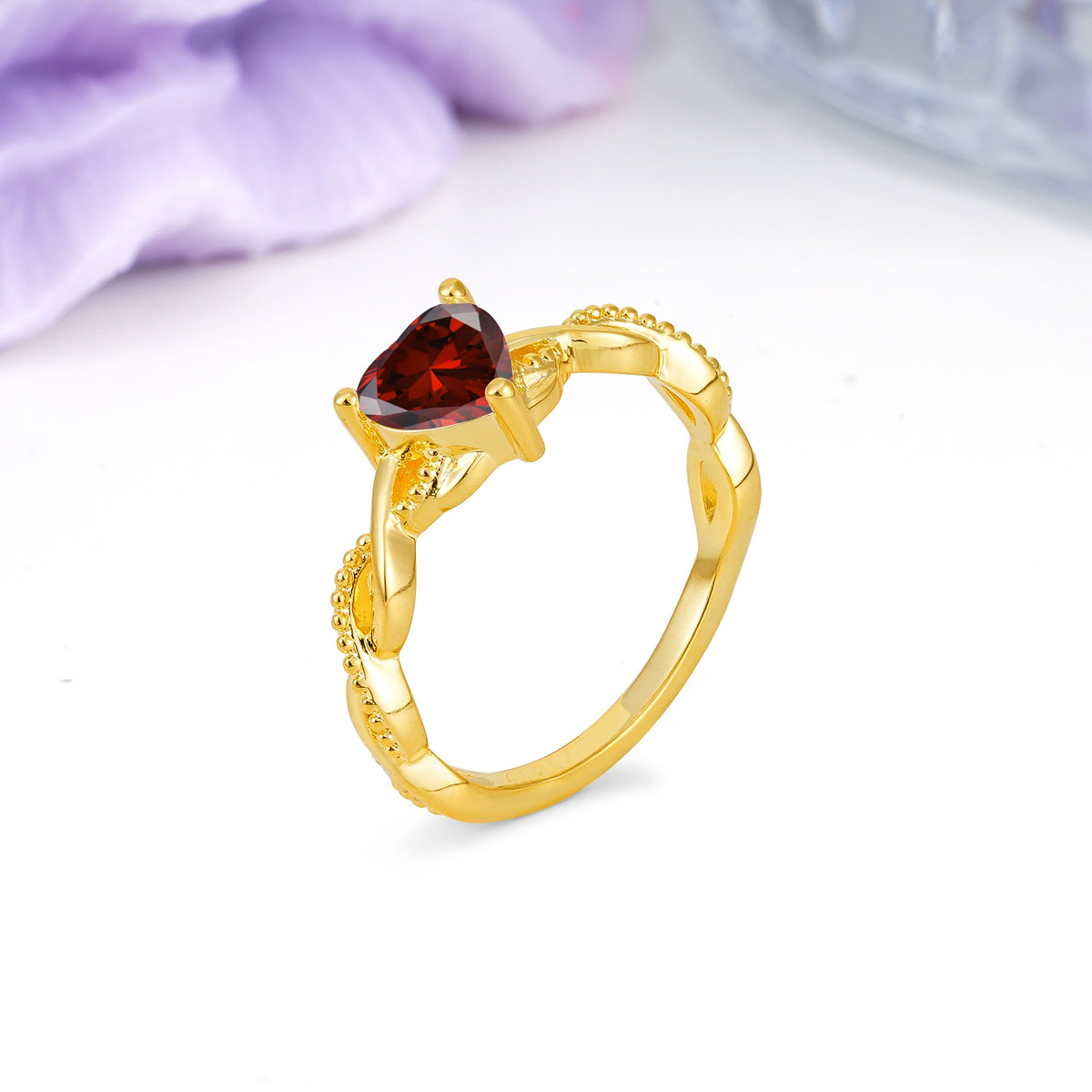 Classic Twisted 3-Prong Heart-Cut Garnet Engagement Ring - Additional view