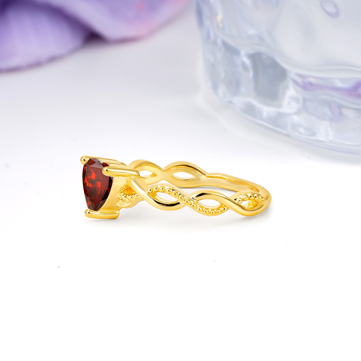Classic Twisted 3-Prong Heart-Cut Garnet Engagement Ring - Additional view