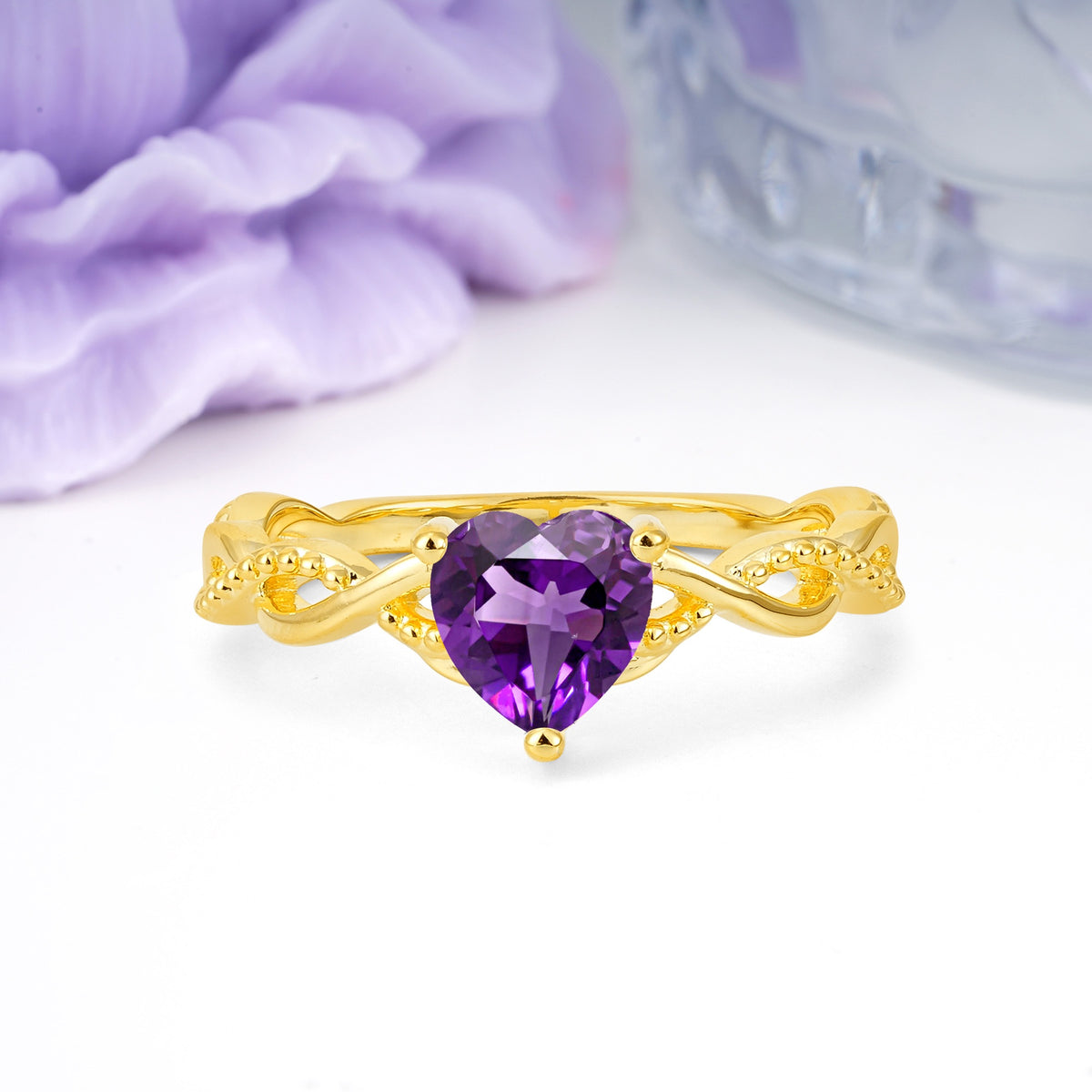 Classic Twisted 3-Prong Heart-Cut Amethyst Engagement Ring - Additional view
