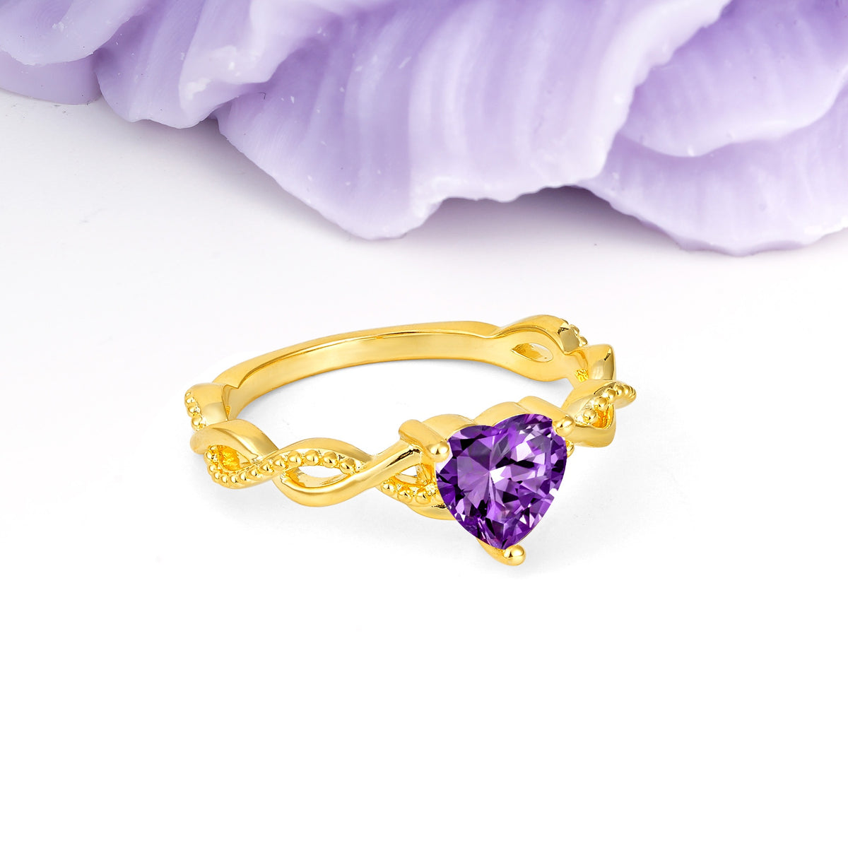 Classic Twisted 3-Prong Heart-Cut Amethyst Engagement Ring - Additional view