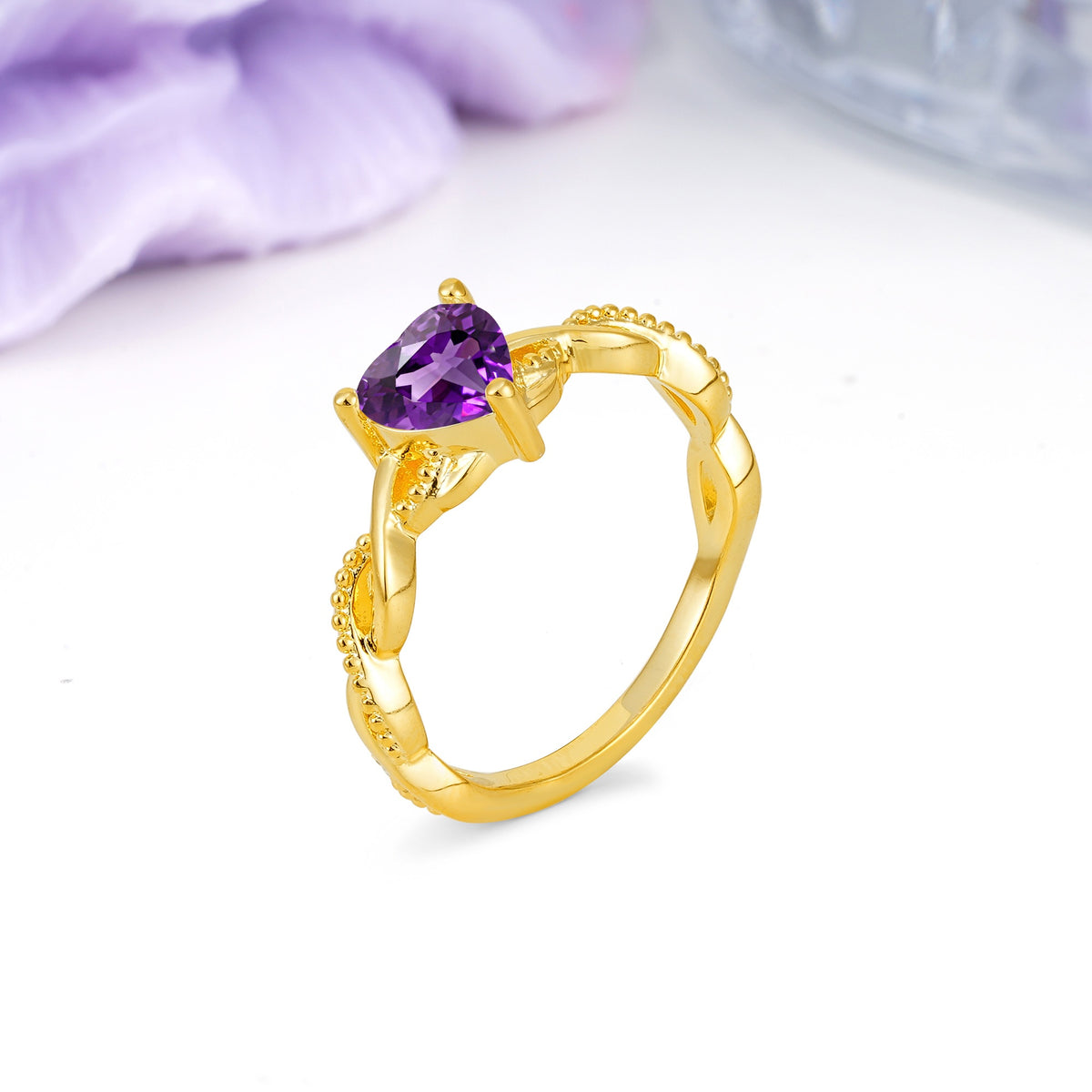 Classic Twisted 3-Prong Heart-Cut Amethyst Engagement Ring - Additional view