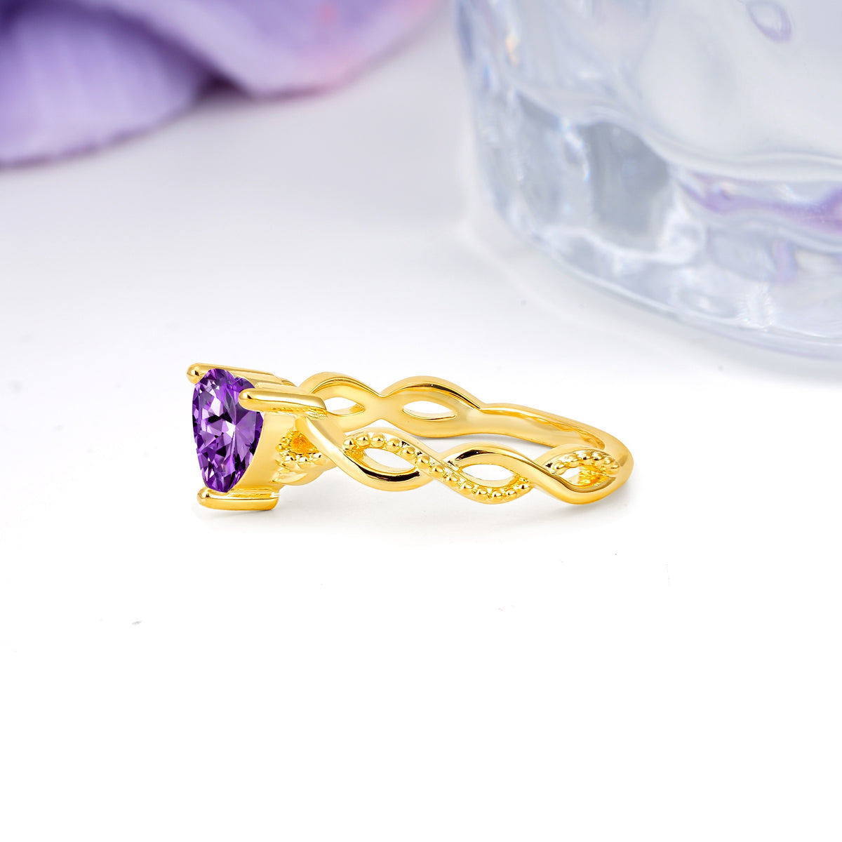 Classic Twisted 3-Prong Heart-Cut Amethyst Engagement Ring - Additional view