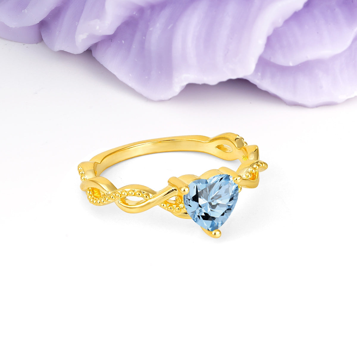 Classic Twisted 3-Prong Heart-Cut Aquamarine Engagement Ring - Additional view