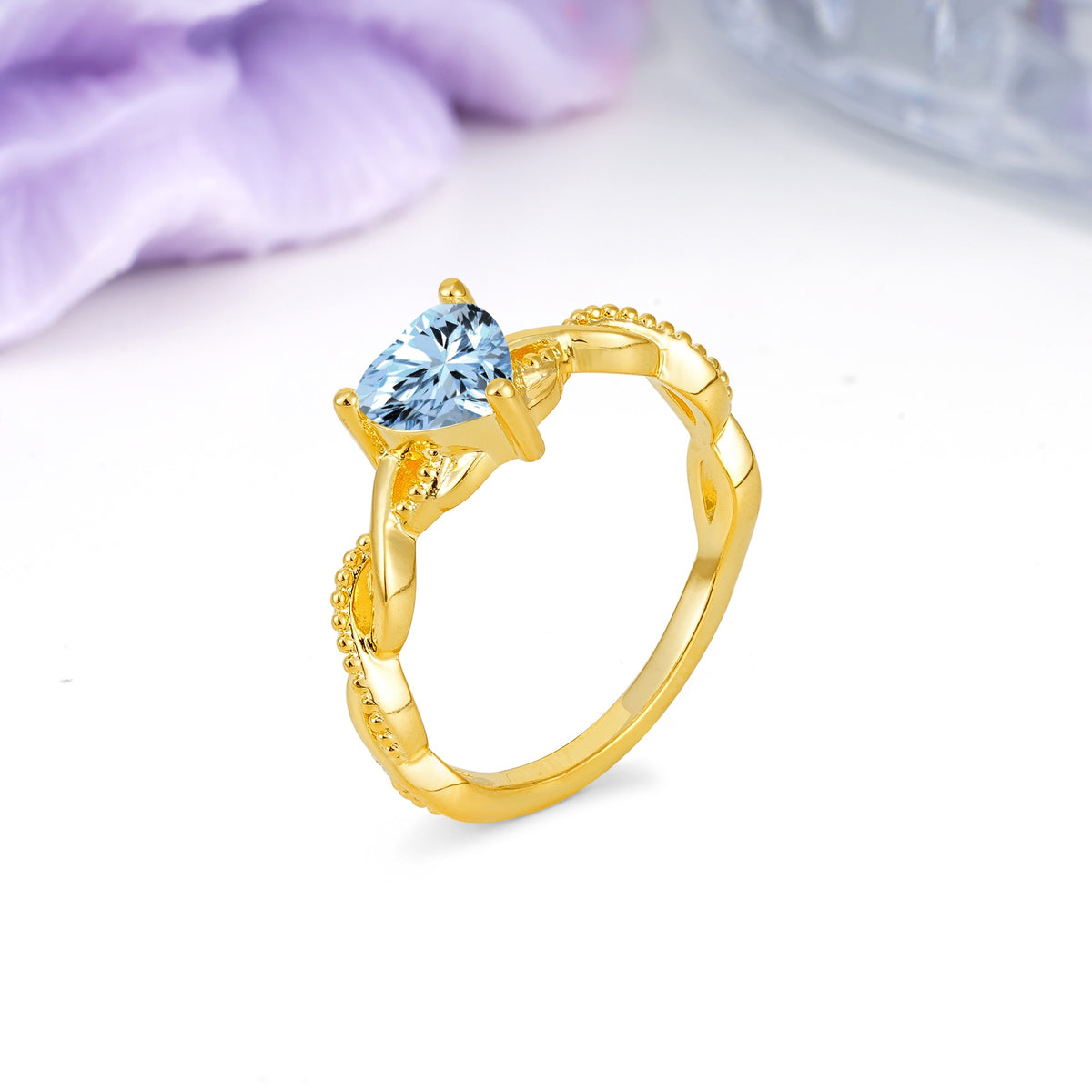 Classic Twisted 3-Prong Heart-Cut Aquamarine Engagement Ring - Additional view