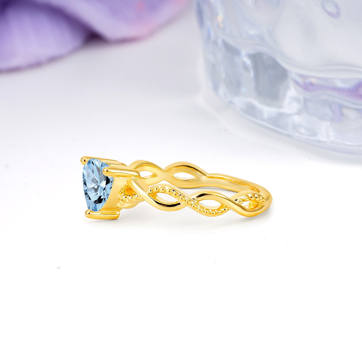 Classic Twisted 3-Prong Heart-Cut Aquamarine Engagement Ring - Additional view