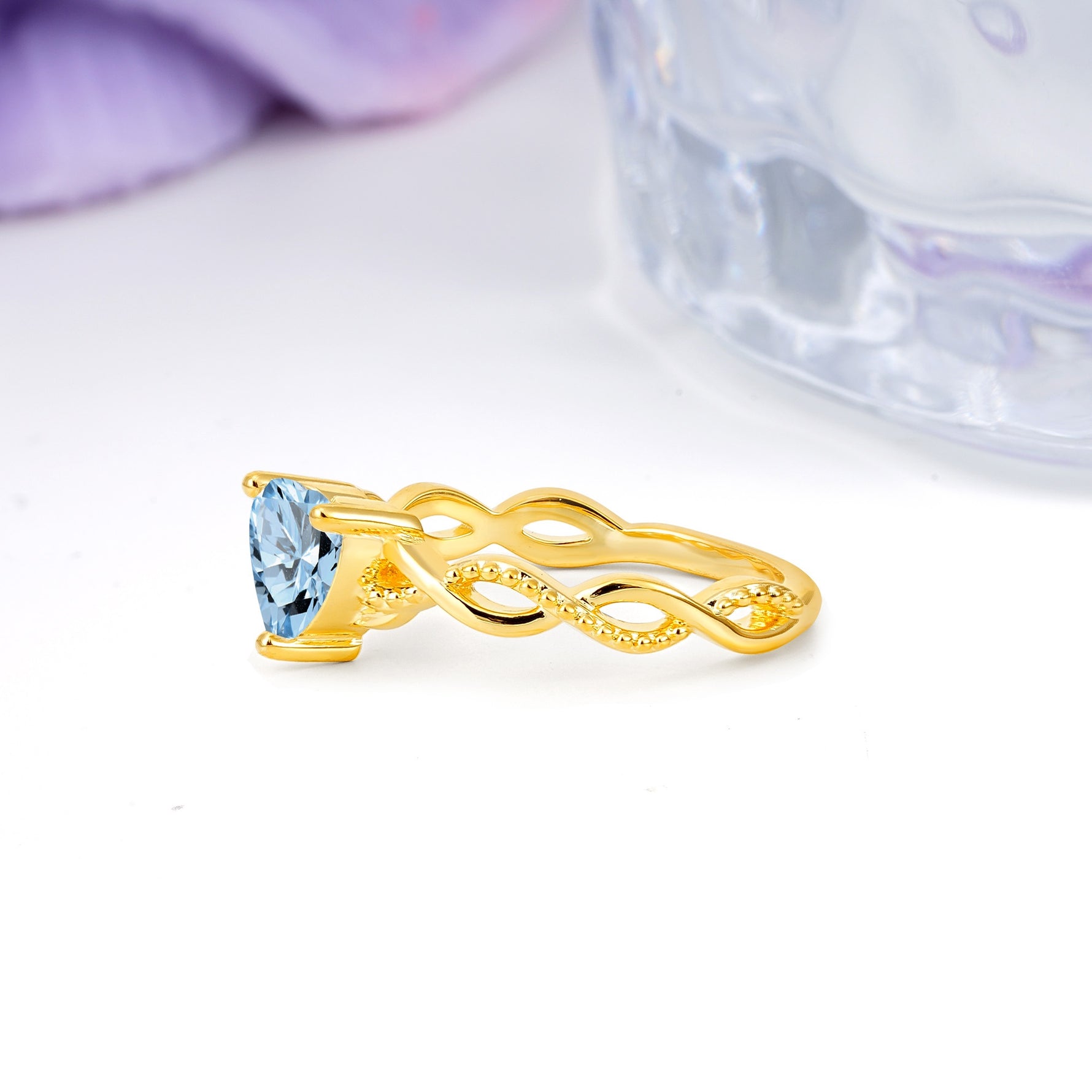 Classic Twisted 3-Prong Heart-Cut Aquamarine Engagement Ring - Additional view