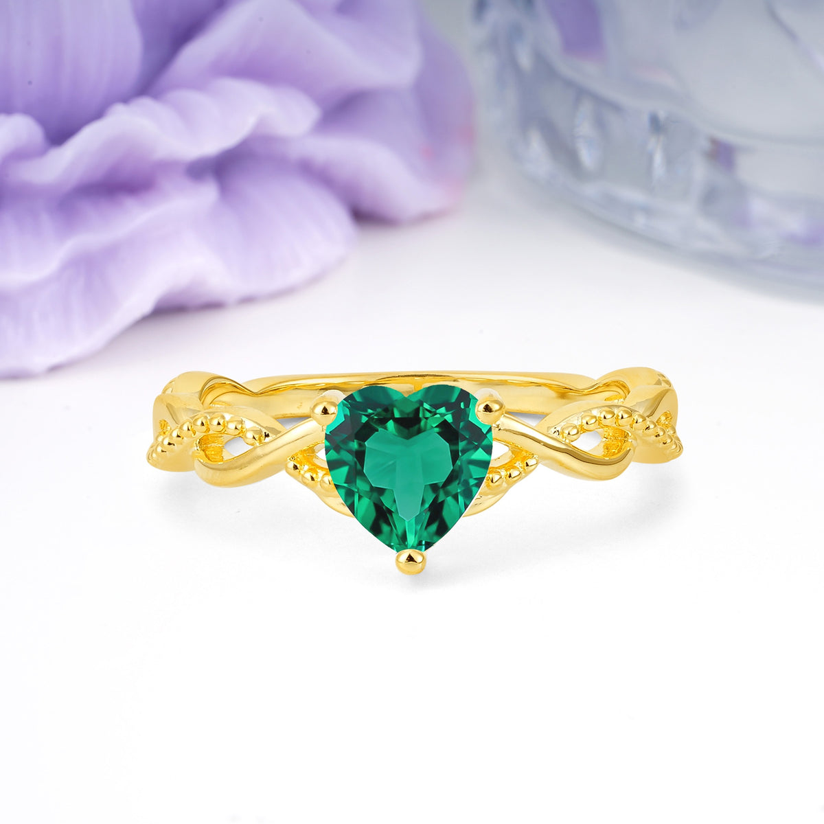 Classic Twisted 3-Prong Heart-Cut Emerald Engagement Ring - Additional view