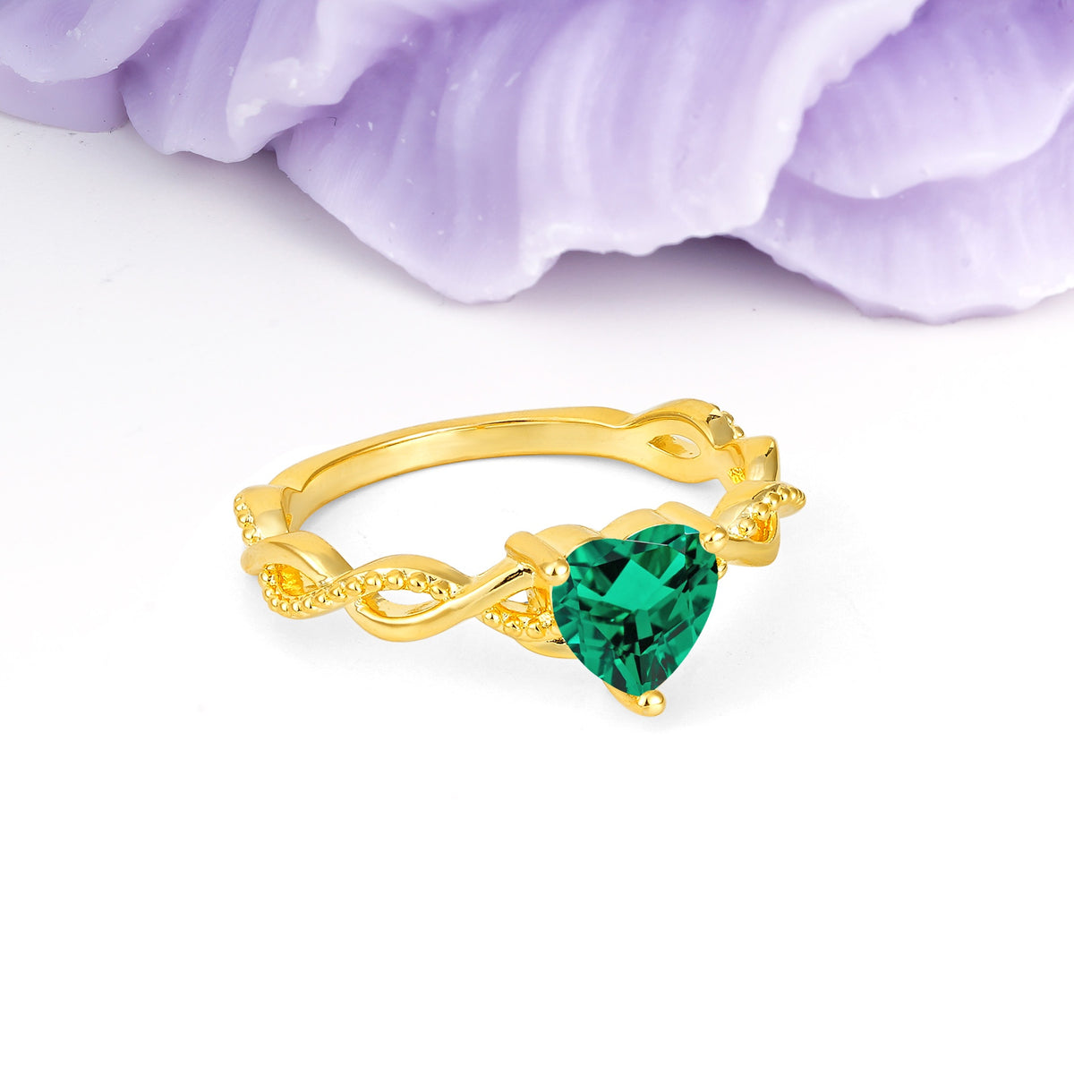 Classic Twisted 3-Prong Heart-Cut Emerald Engagement Ring - Additional view