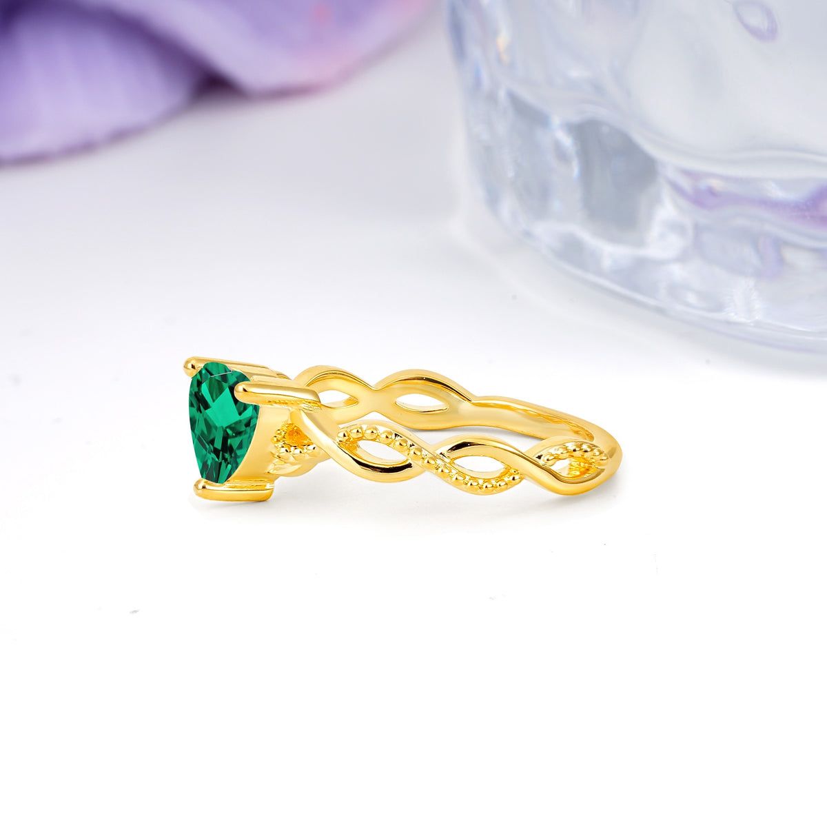 Classic Twisted 3-Prong Heart-Cut Emerald Engagement Ring - Additional view