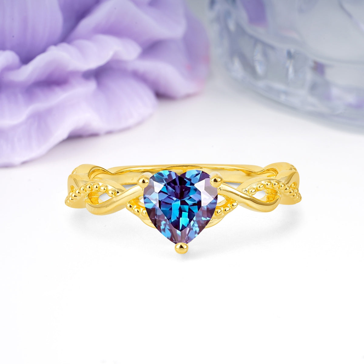 Classic Twisted 3-Prong Heart-Cut Alexandrite Engagement Ring - Additional view