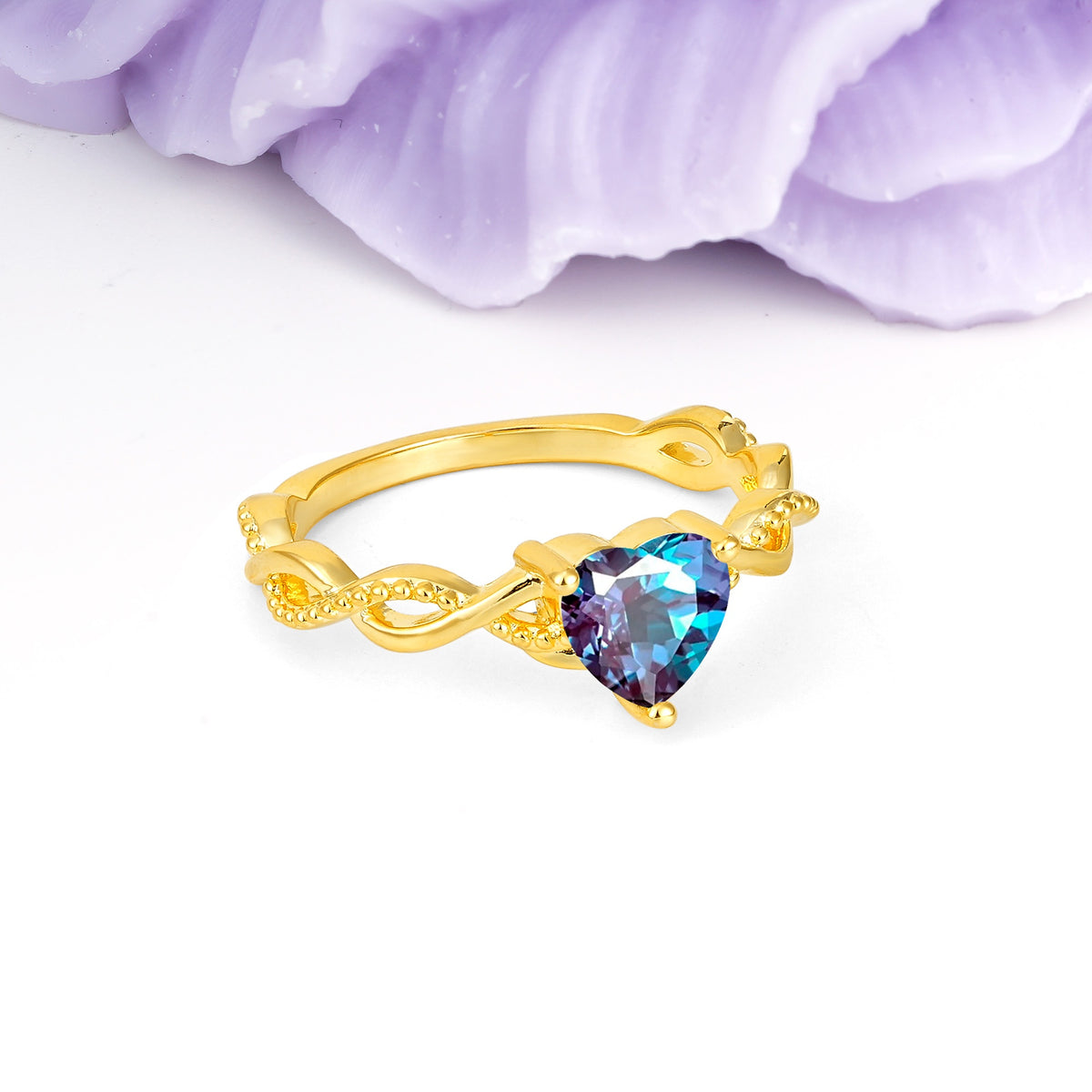Classic Twisted 3-Prong Heart-Cut Alexandrite Engagement Ring - Additional view