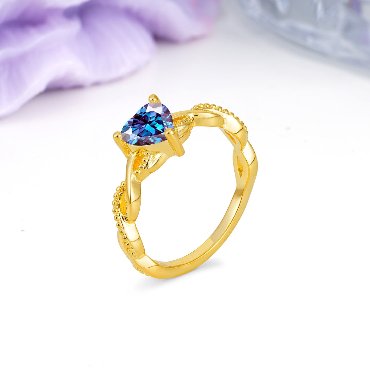 Classic Twisted 3-Prong Heart-Cut Alexandrite Engagement Ring - Additional view