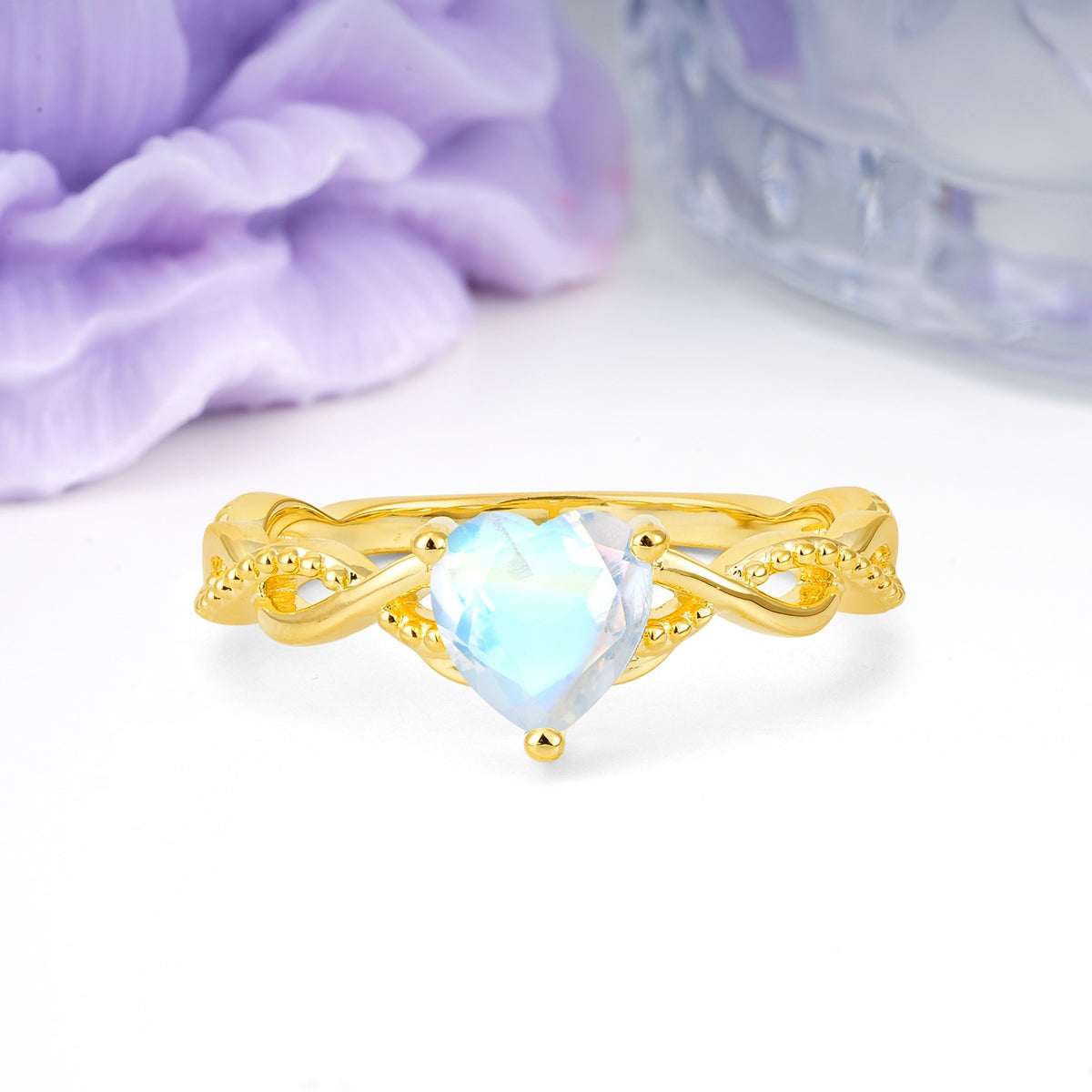 Classic Twisted 3-Prong Heart-Cut Moonstone Engagement Ring - Additional view