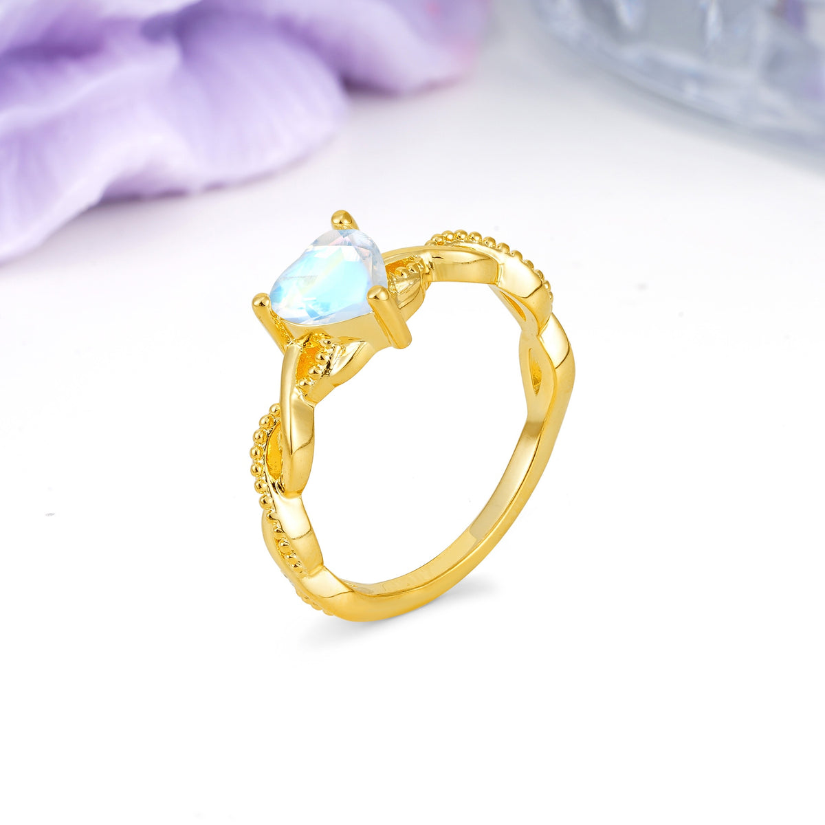 Classic Twisted 3-Prong Heart-Cut Moonstone Engagement Ring - Additional view
