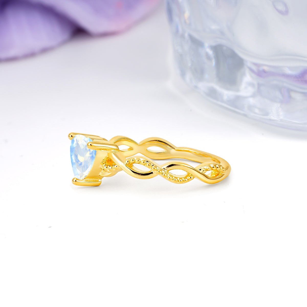 Classic Twisted 3-Prong Heart-Cut Moonstone Engagement Ring - Additional view