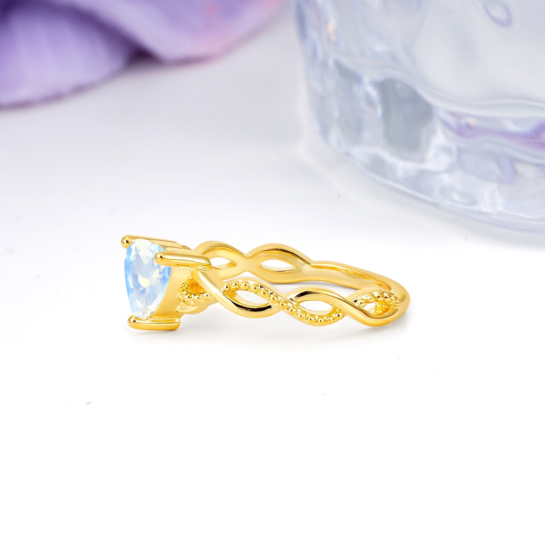 Classic Twisted 3-Prong Heart-Cut Moonstone Engagement Ring - Additional view