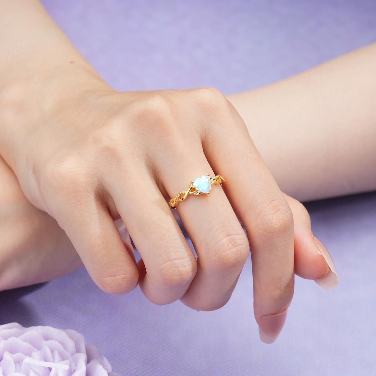 Classic Twisted 3-Prong Heart-Cut Moonstone Engagement Ring