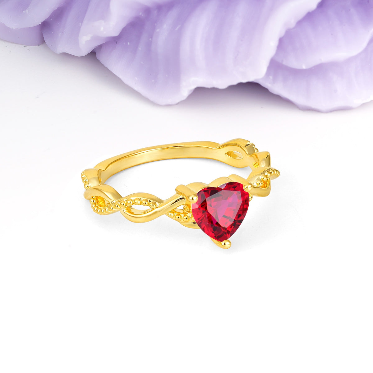 Classic Twisted 3-Prong Heart-Cut Ruby Engagement Ring - Additional view