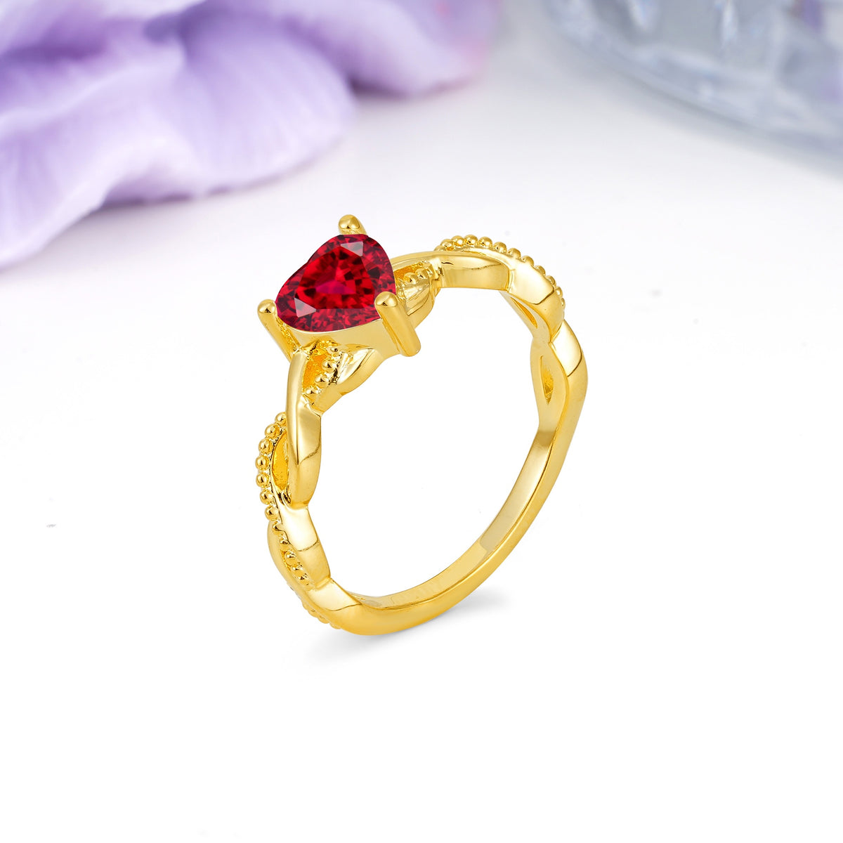 Classic Twisted 3-Prong Heart-Cut Ruby Engagement Ring - Additional view