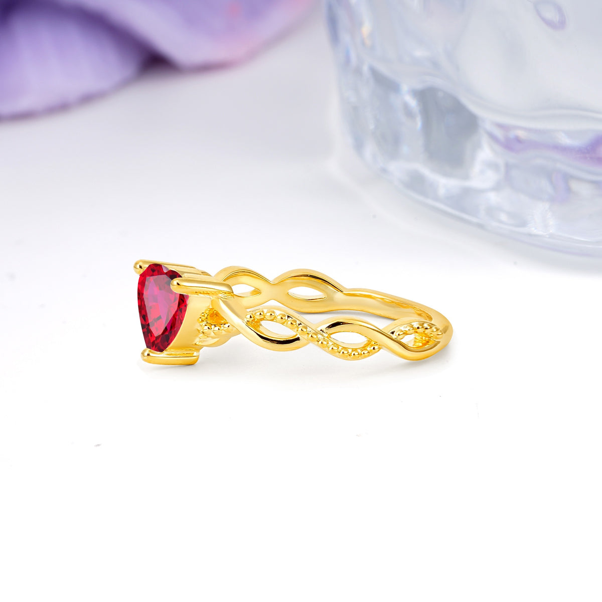Classic Twisted 3-Prong Heart-Cut Ruby Engagement Ring - Additional view