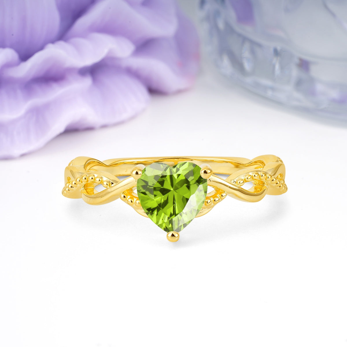 Classic Twisted 3-Prong Heart-Cut Peridot Engagement Ring - Additional view