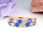 Offset Double‑Row Round Cut Sapphire Wedding Ring - Additional view