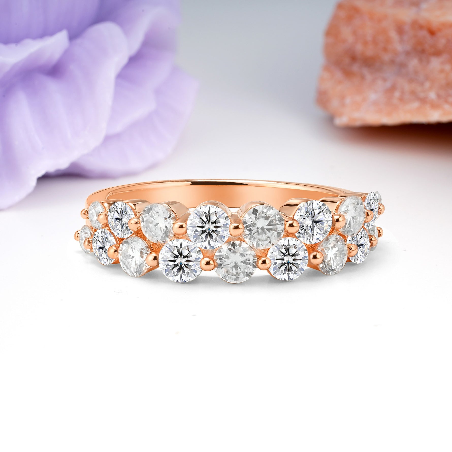 Offset Double‑Row Round Cut Lab Diamond Wedding Ring - Additional view