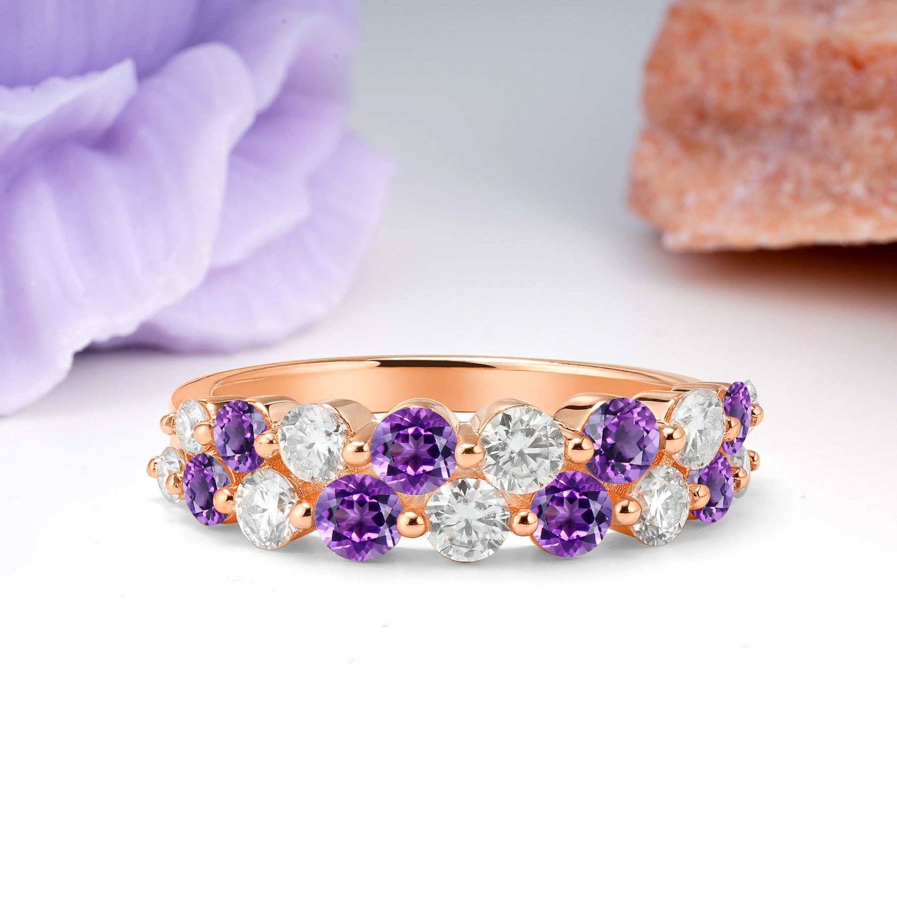 Offset Double‑Row Round Cut Amethyst Wedding Ring - Additional view