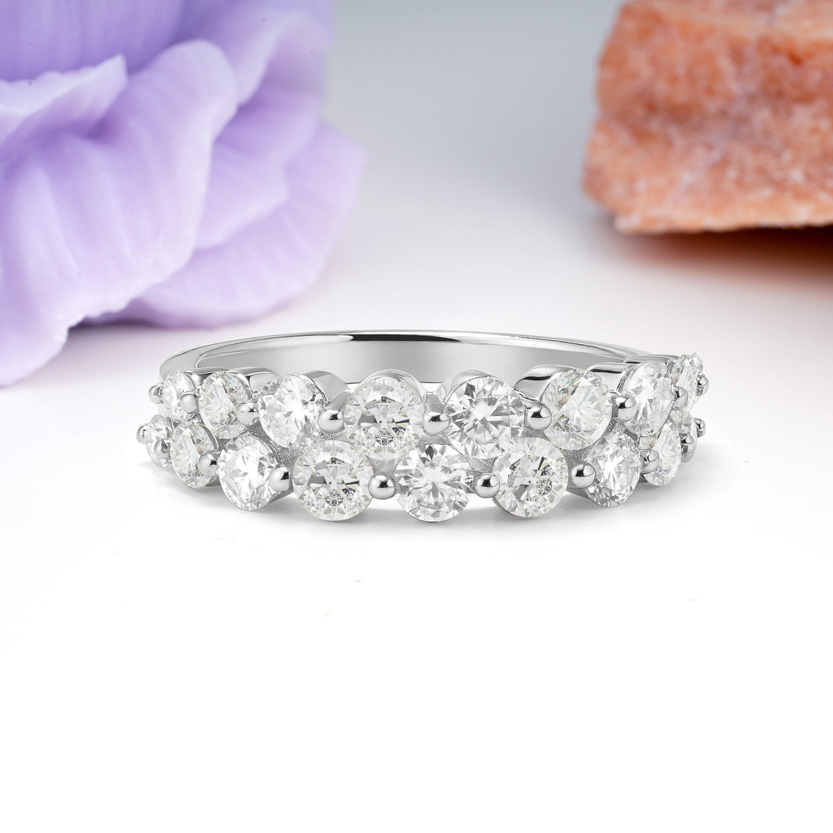 Offset Double‑Row Round Cut Moissanite Wedding Ring - Additional view