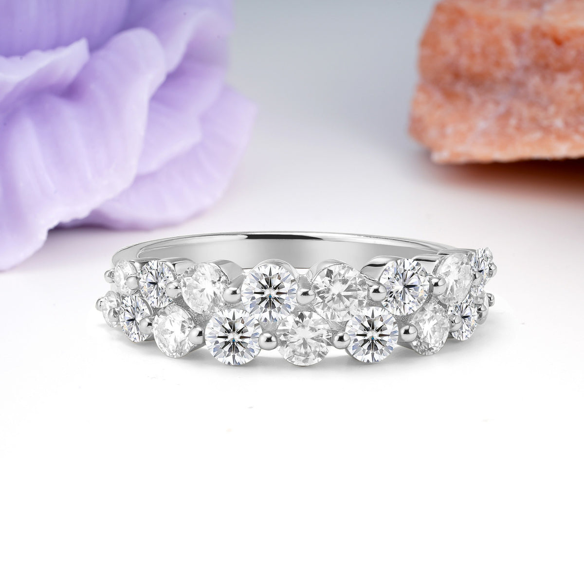 Offset Double‑Row Round Cut Lab Diamond Wedding Ring - Additional view
