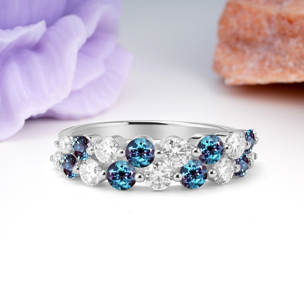 Offset Double‑Row Round Cut Alexandrite Wedding Ring - Additional view