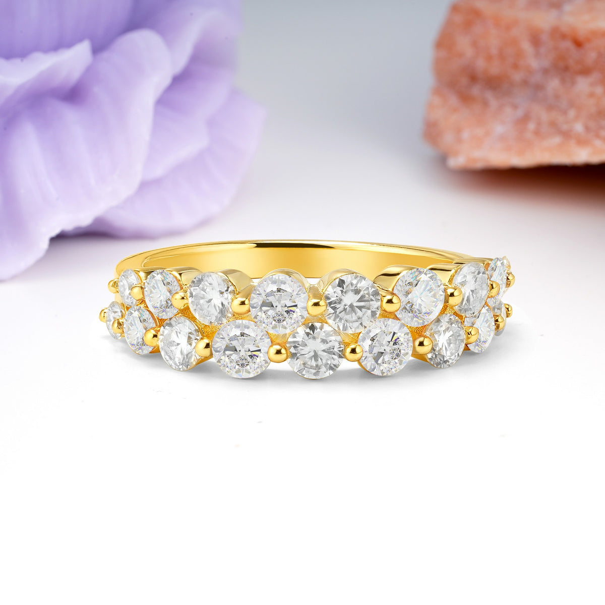 Offset Double‑Row Round Cut Moissanite Wedding Ring - Additional view
