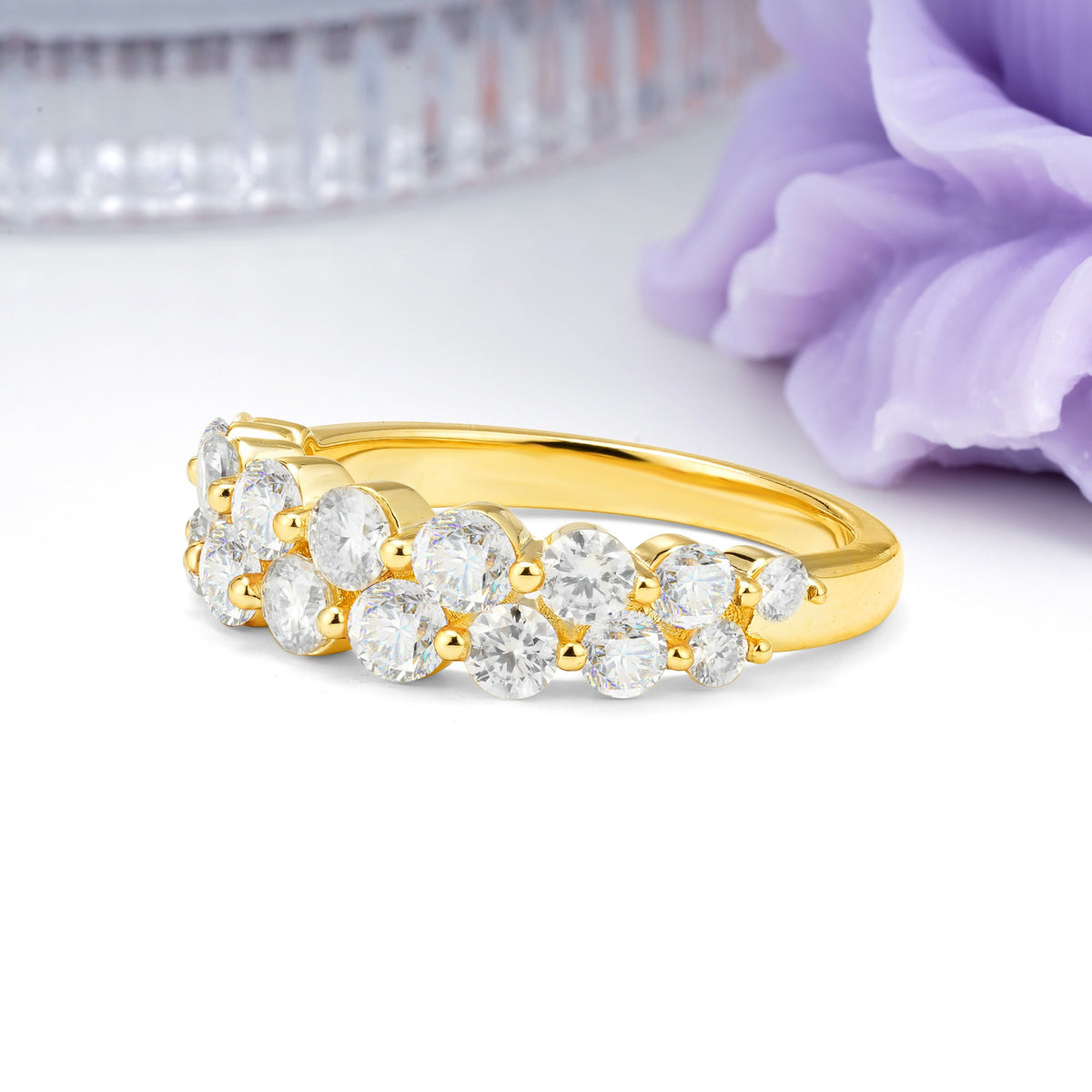 Offset Double‑Row Round Cut Moissanite Wedding Ring - Additional view