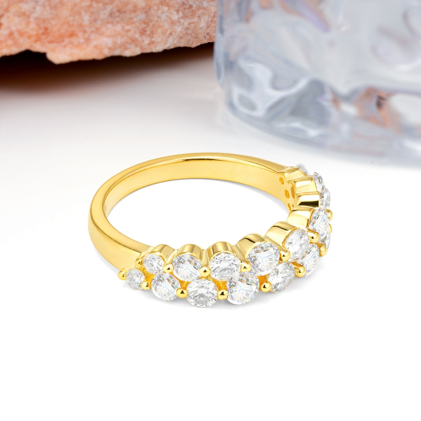 Offset Double‑Row Round Cut Moissanite Wedding Ring - Additional view
