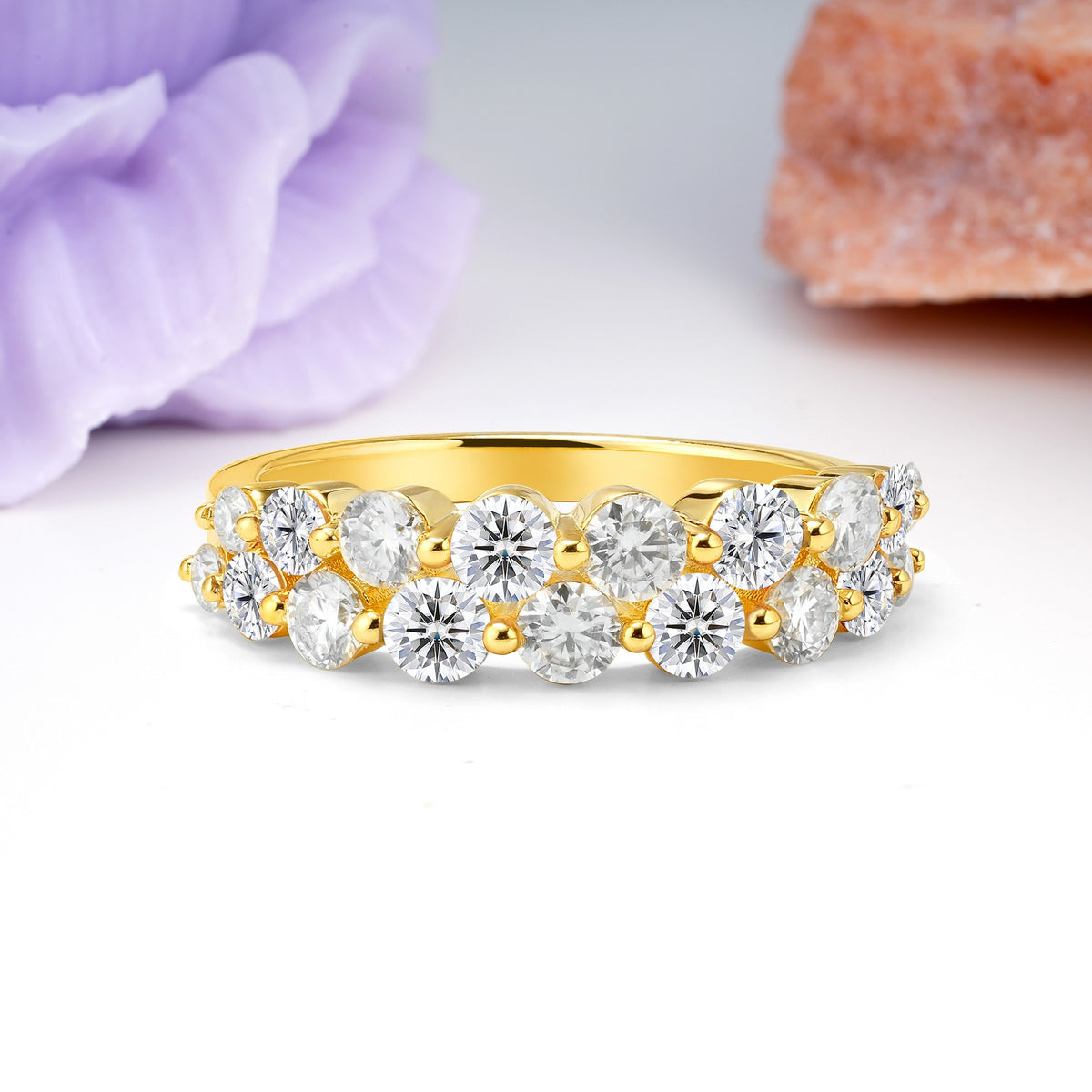 Offset Double‑Row Round Cut Lab Diamond Wedding Ring - Additional view
