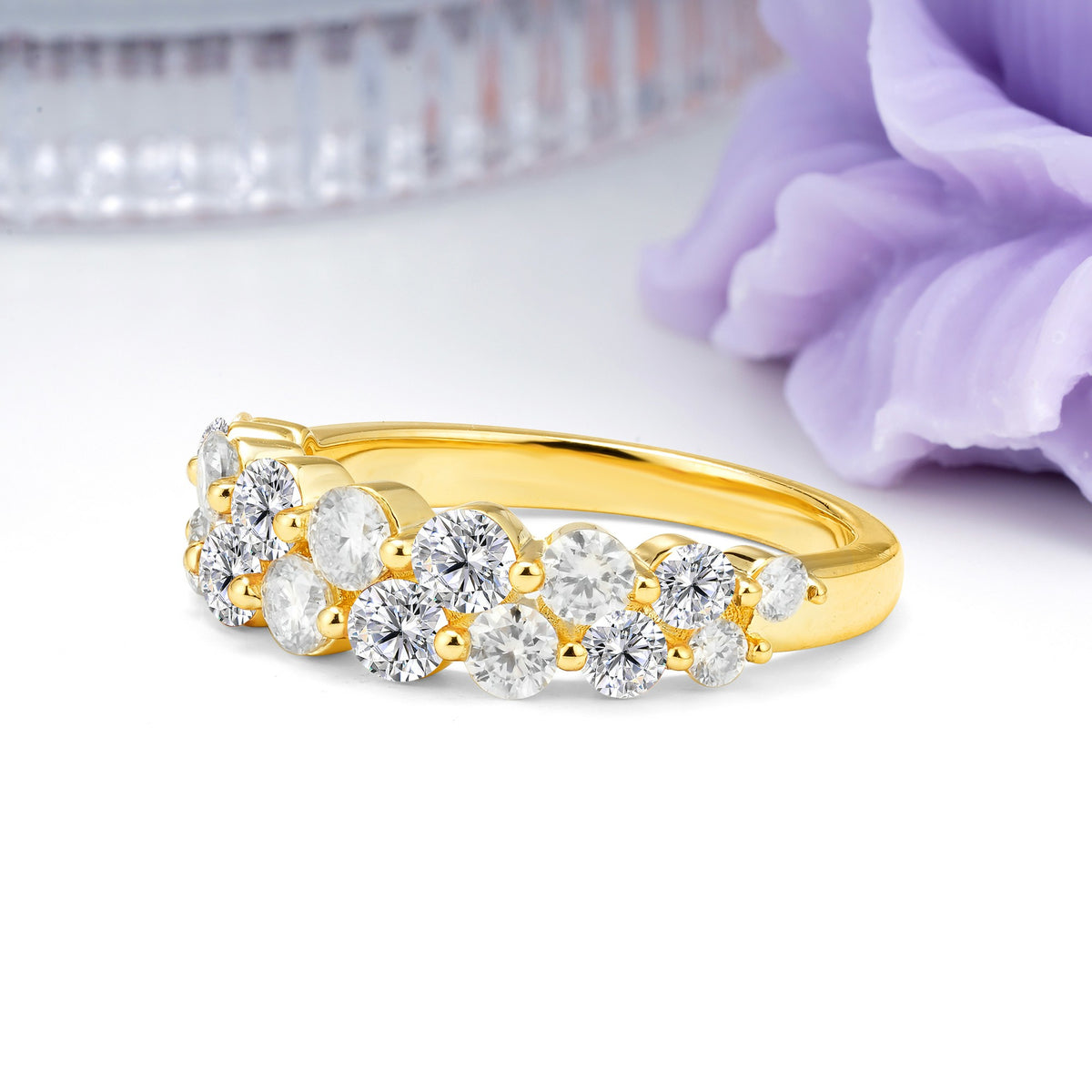 Offset Double‑Row Round Cut Lab Diamond Wedding Ring - Additional view