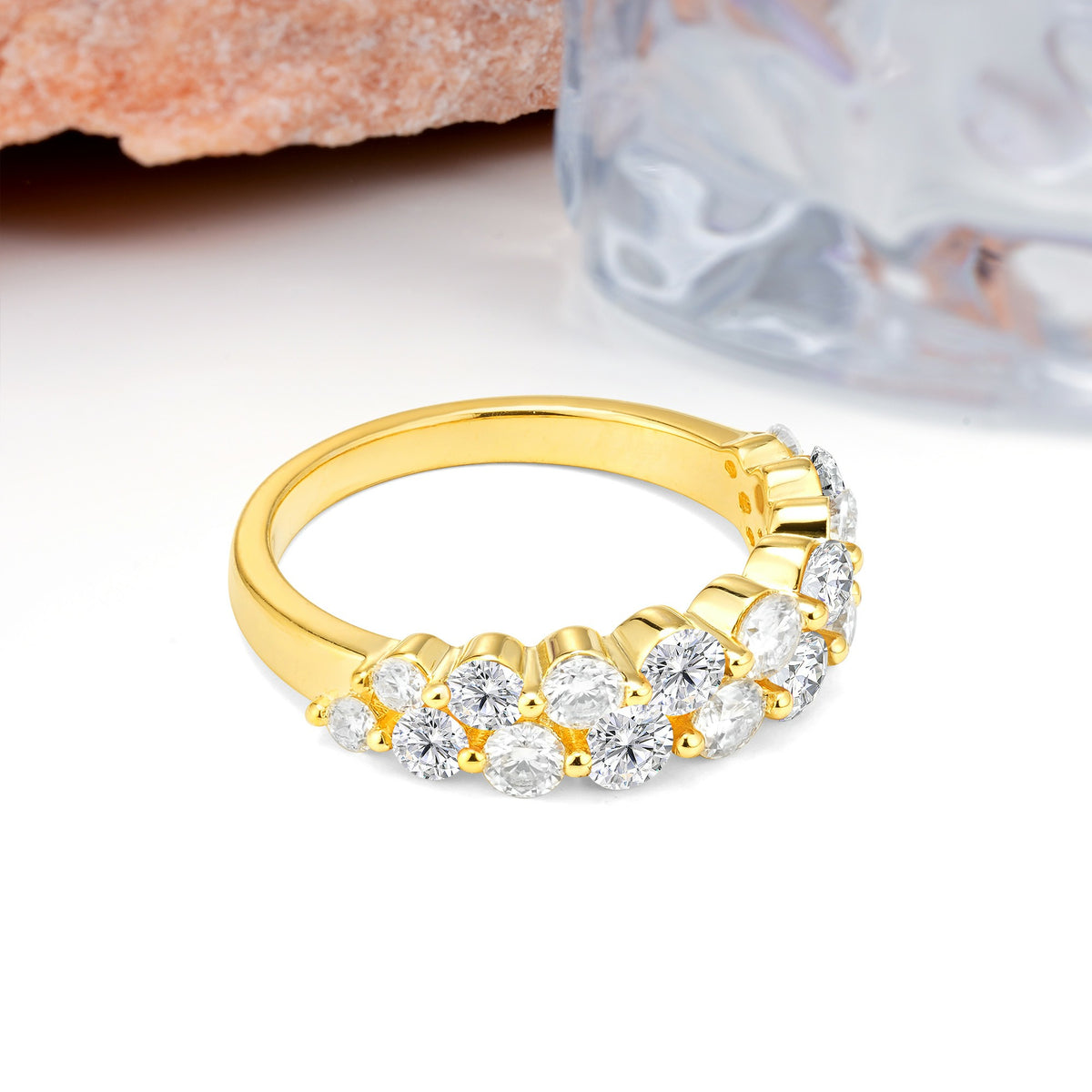 Offset Double‑Row Round Cut Lab Diamond Wedding Ring - Additional view
