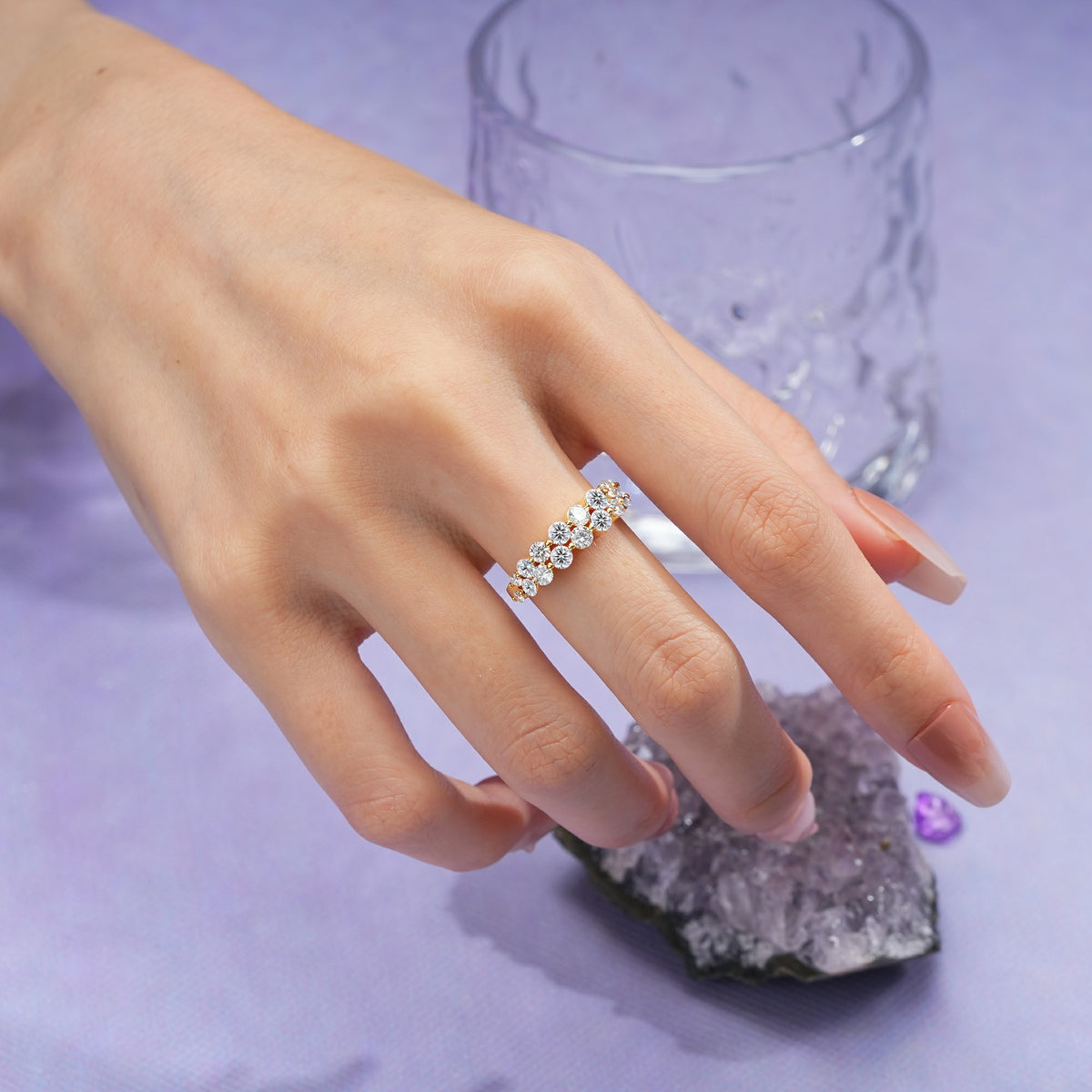 Offset Double‑Row Round Cut Lab Diamond Wedding Ring - Additional view