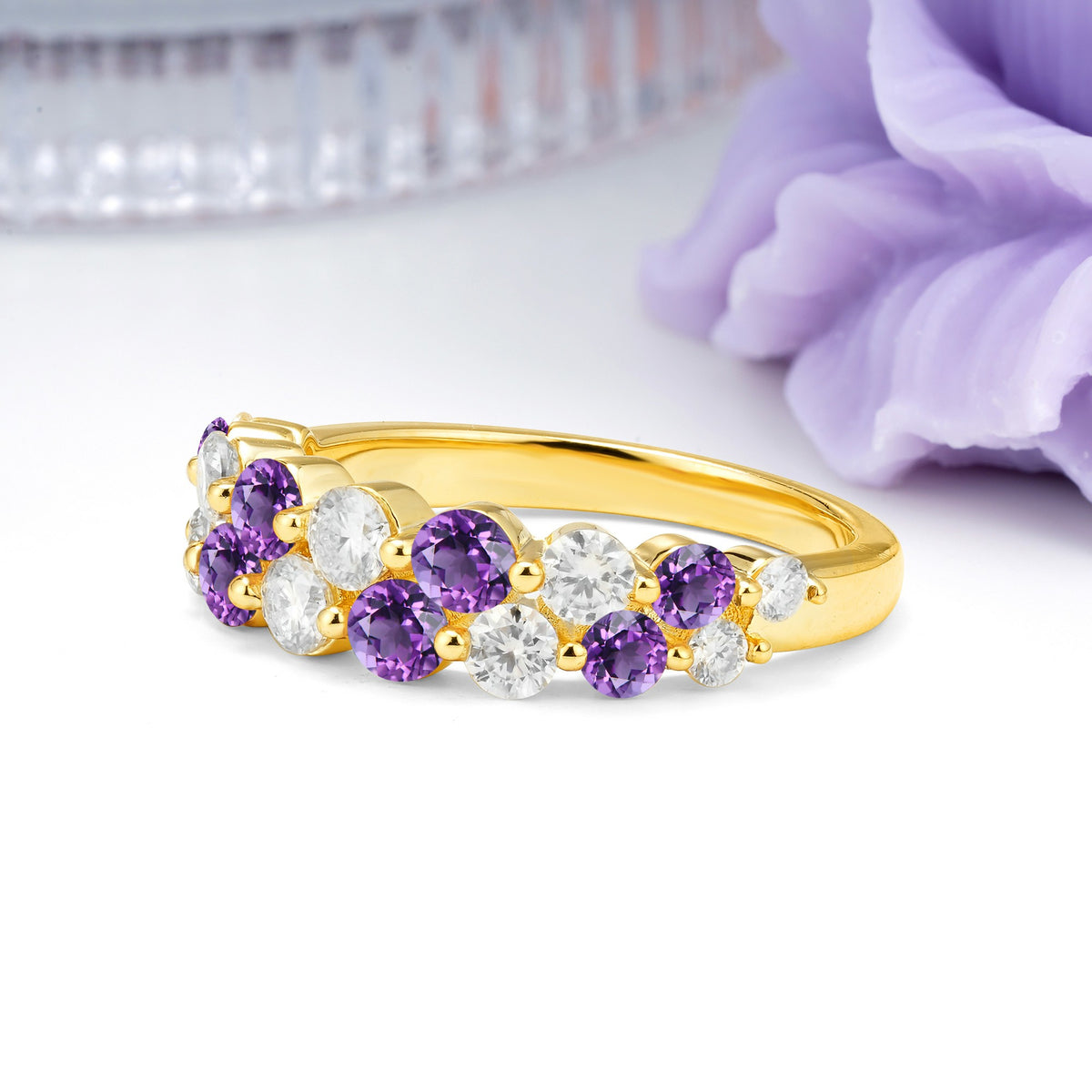 Offset Double‑Row Round Cut Amethyst Wedding Ring - Additional view