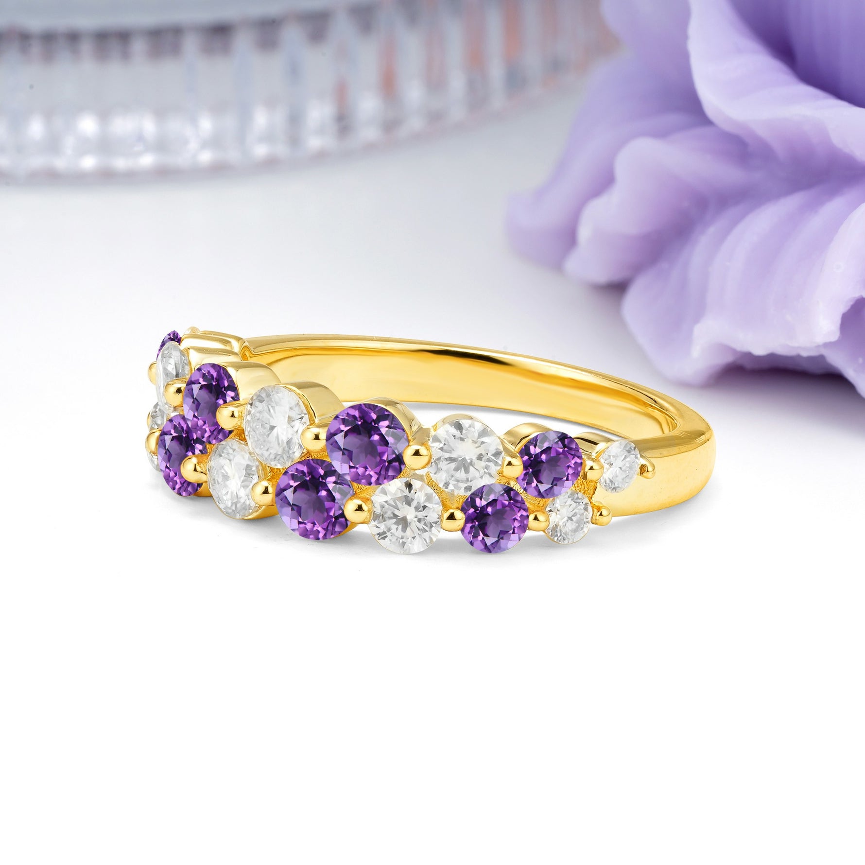 Offset Double‑Row Round Cut Amethyst Wedding Ring - Additional view