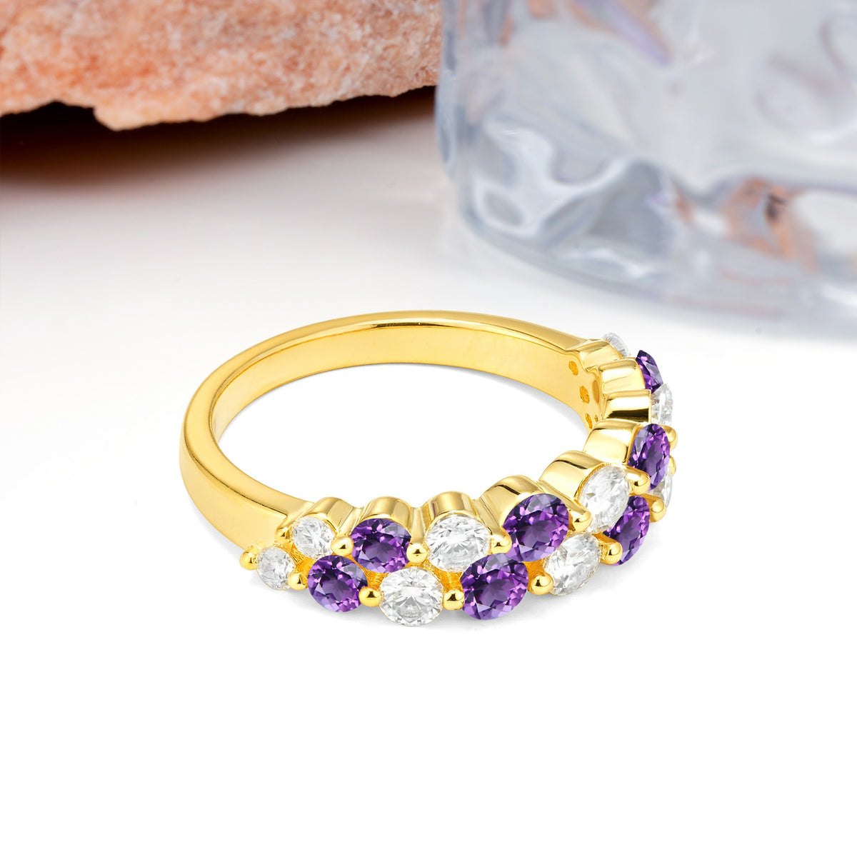 Offset Double‑Row Round Cut Amethyst Wedding Ring - Additional view