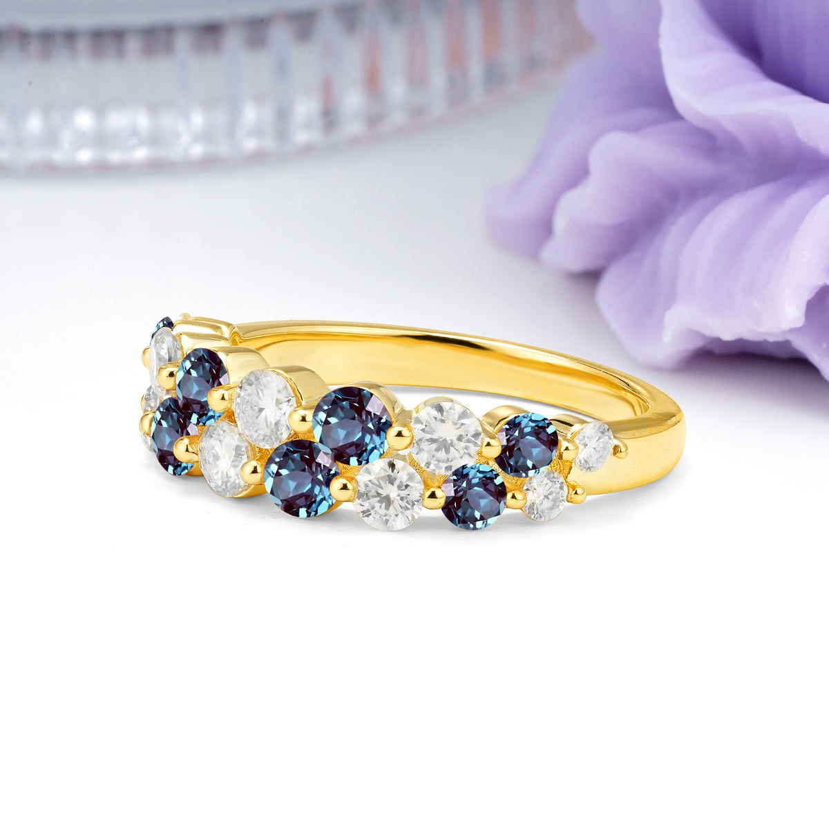 Offset Double‑Row Round Cut Alexandrite Wedding Ring - Additional view