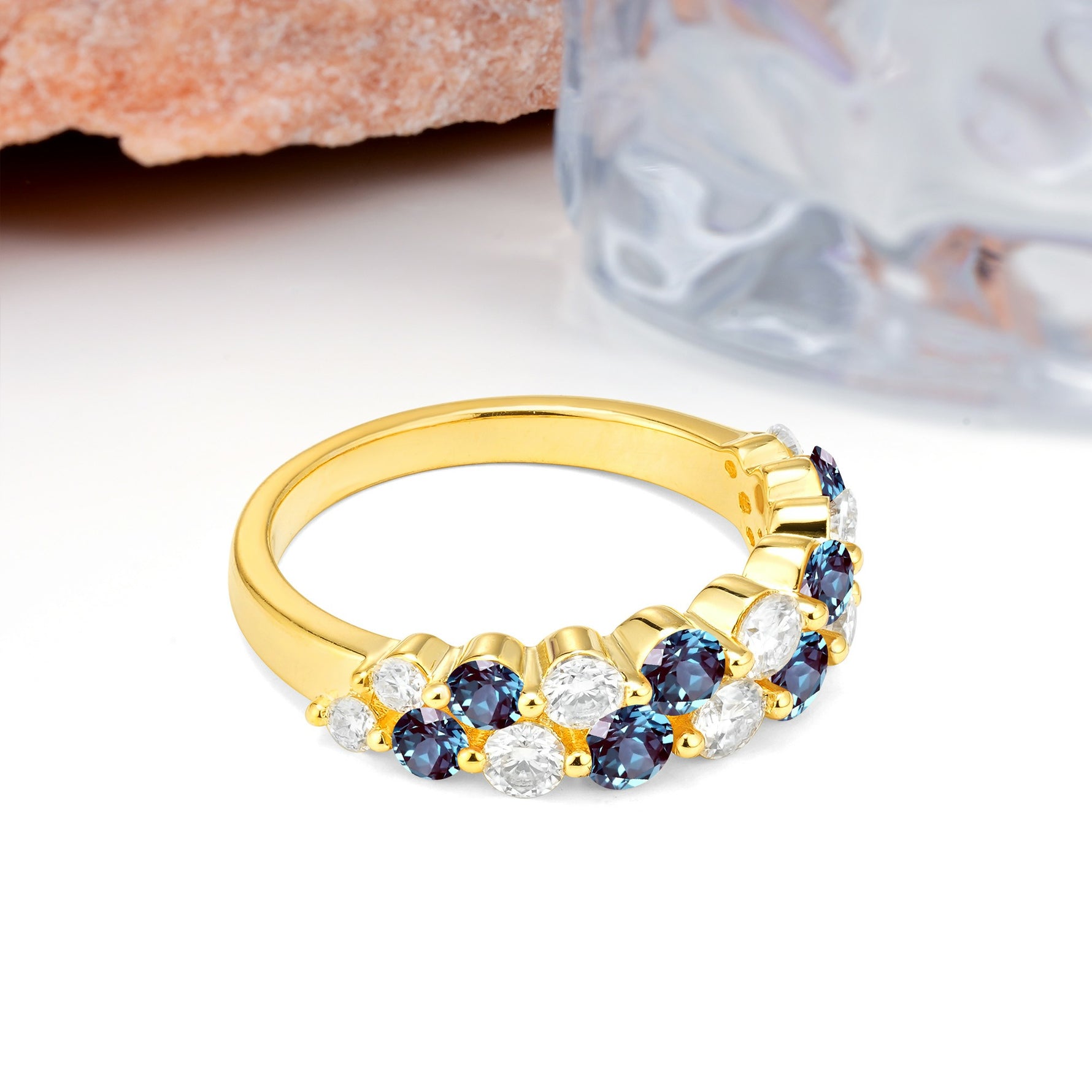 Offset Double‑Row Round Cut Alexandrite Wedding Ring - Additional view