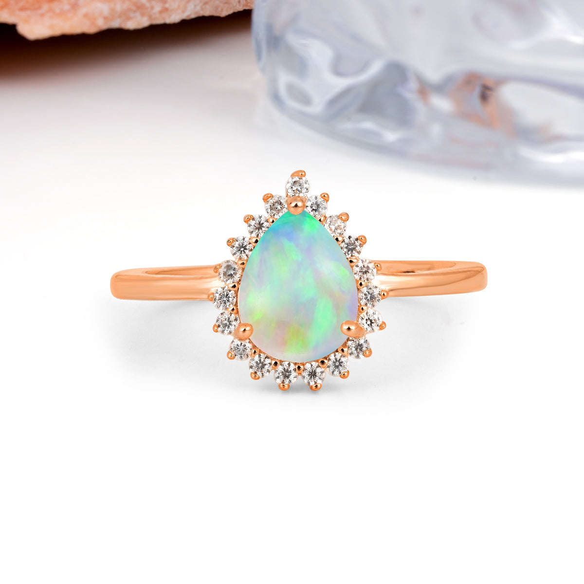 Classic Vintage 3-Prong Pear Cut Fire Opal Engagement Ring - Additional view