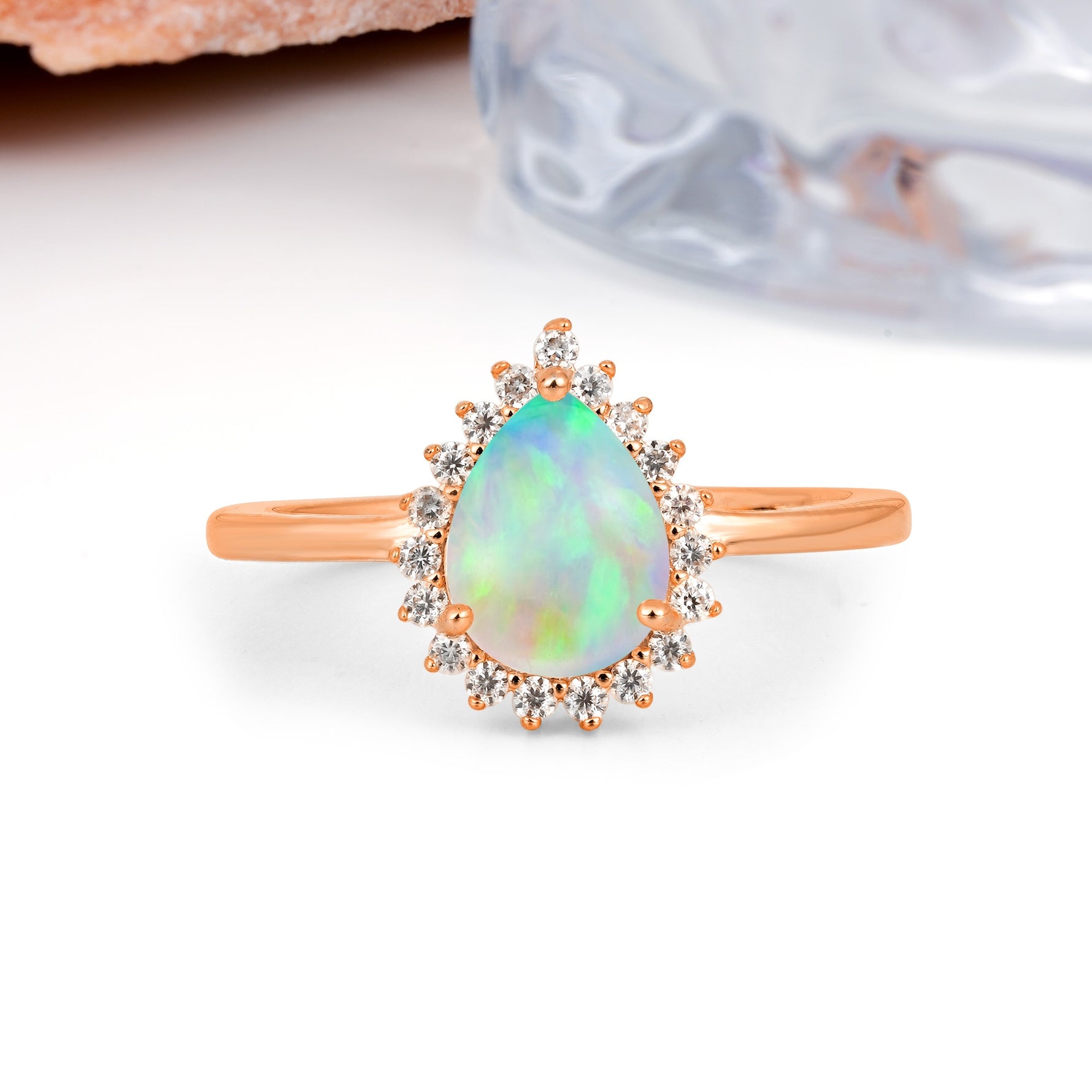 Classic Vintage 3-Prong Pear Cut Fire Opal Engagement Ring - Additional view