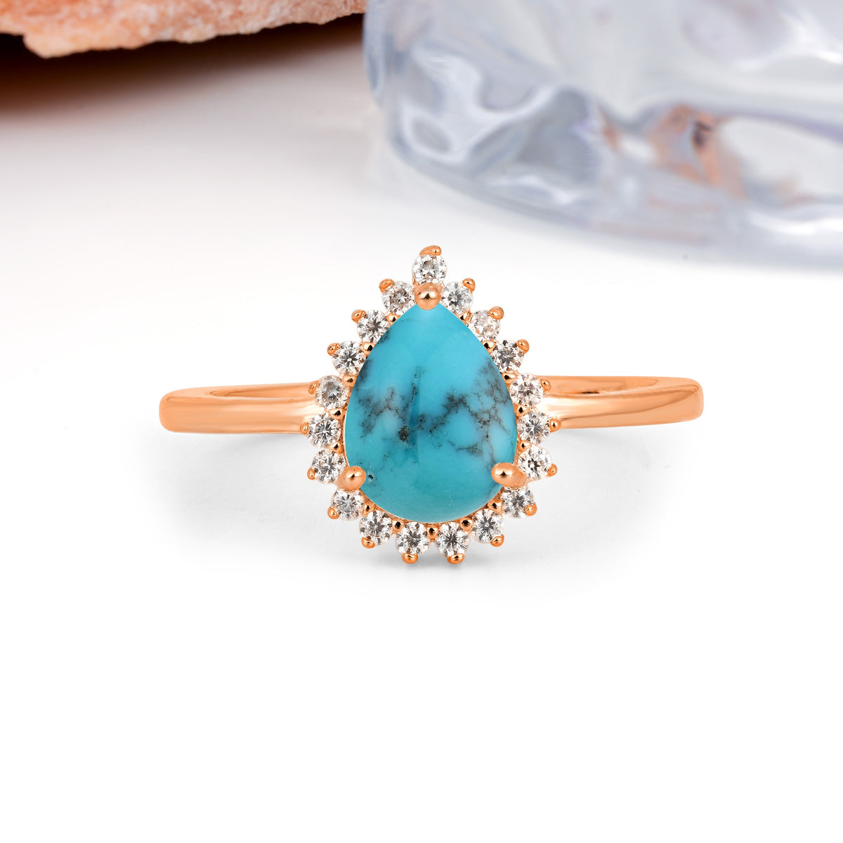 Classic Vintage 3-Prong Pear Cut Turquoise Engagement Ring - Additional view