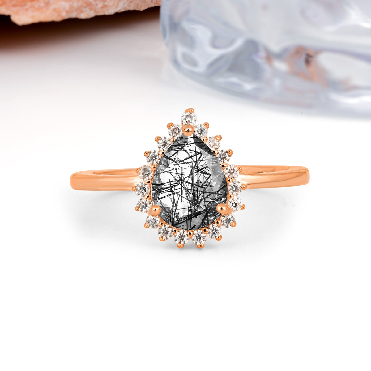 Classic Vintage 3-Prong Pear Cut Black Rutilated Quartz Engagement Ring - Additional view