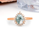 Classic Vintage 3-Prong Pear Cut Moss Agate Engagement Ring - Additional view
