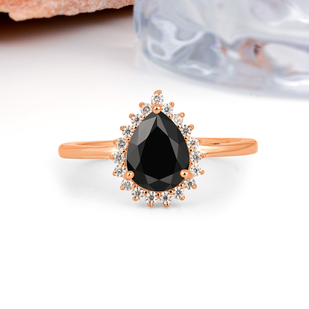 Classic Vintage 3-Prong Pear Cut Black Onyx Engagement Ring - Additional view